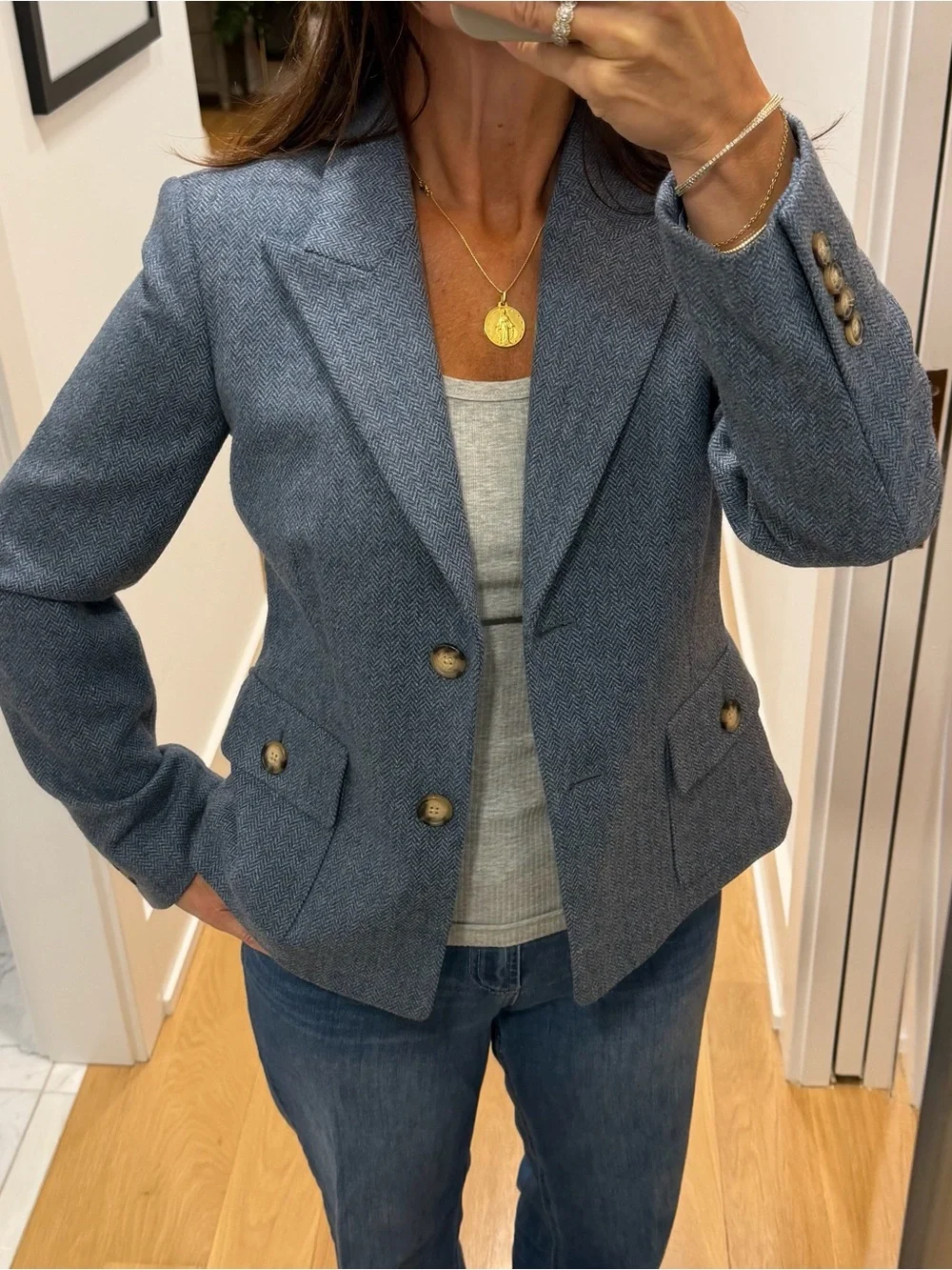 MICHAEL Michael Kors 100% Wool Tweed Blazer Blue Herringbone Size 6